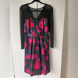 Torrid Mini Scuba Illusion Black Floral dress. Size M/L 10 NWT.